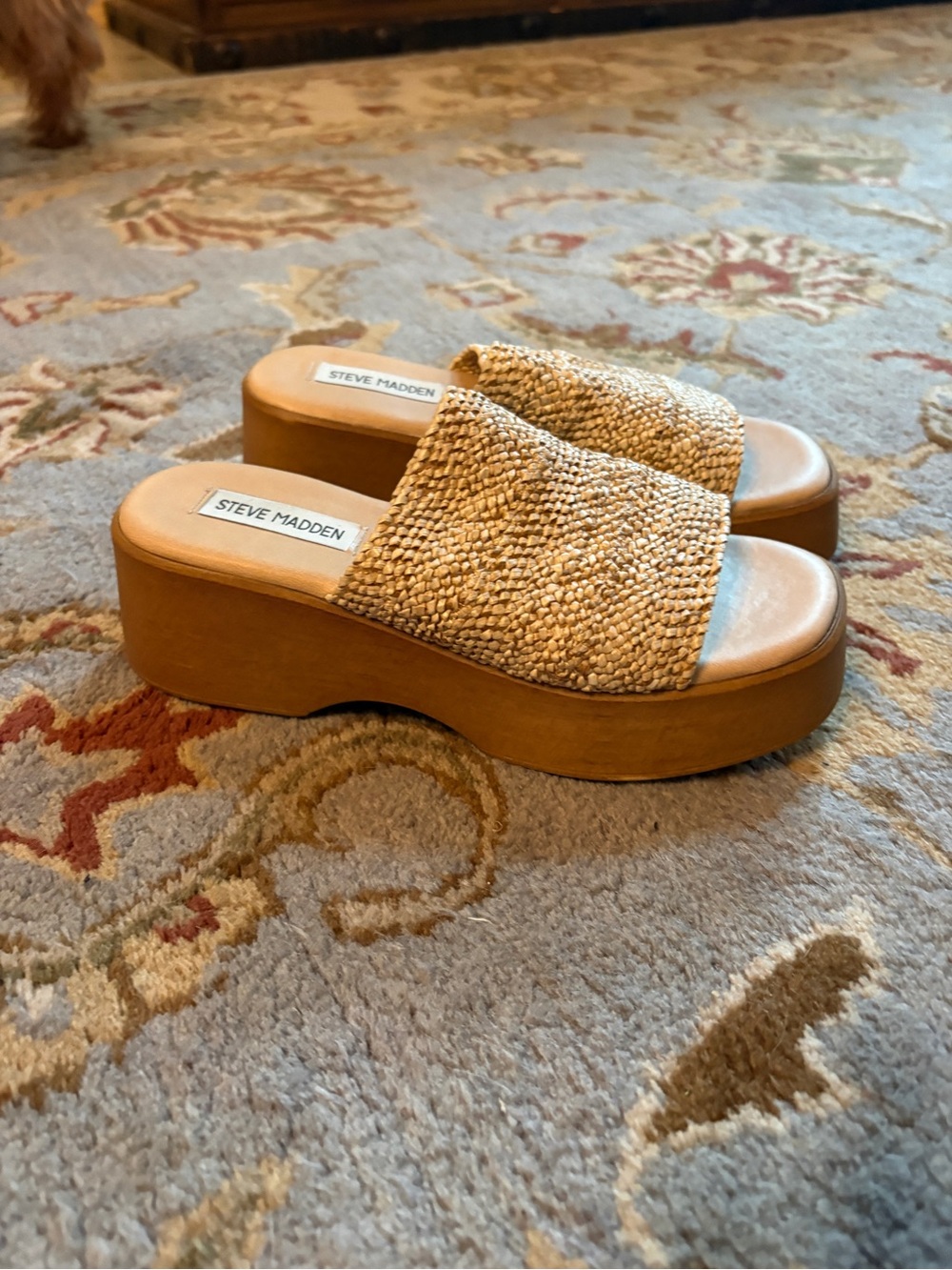 Steve Madden Tan Woven Platform Slides